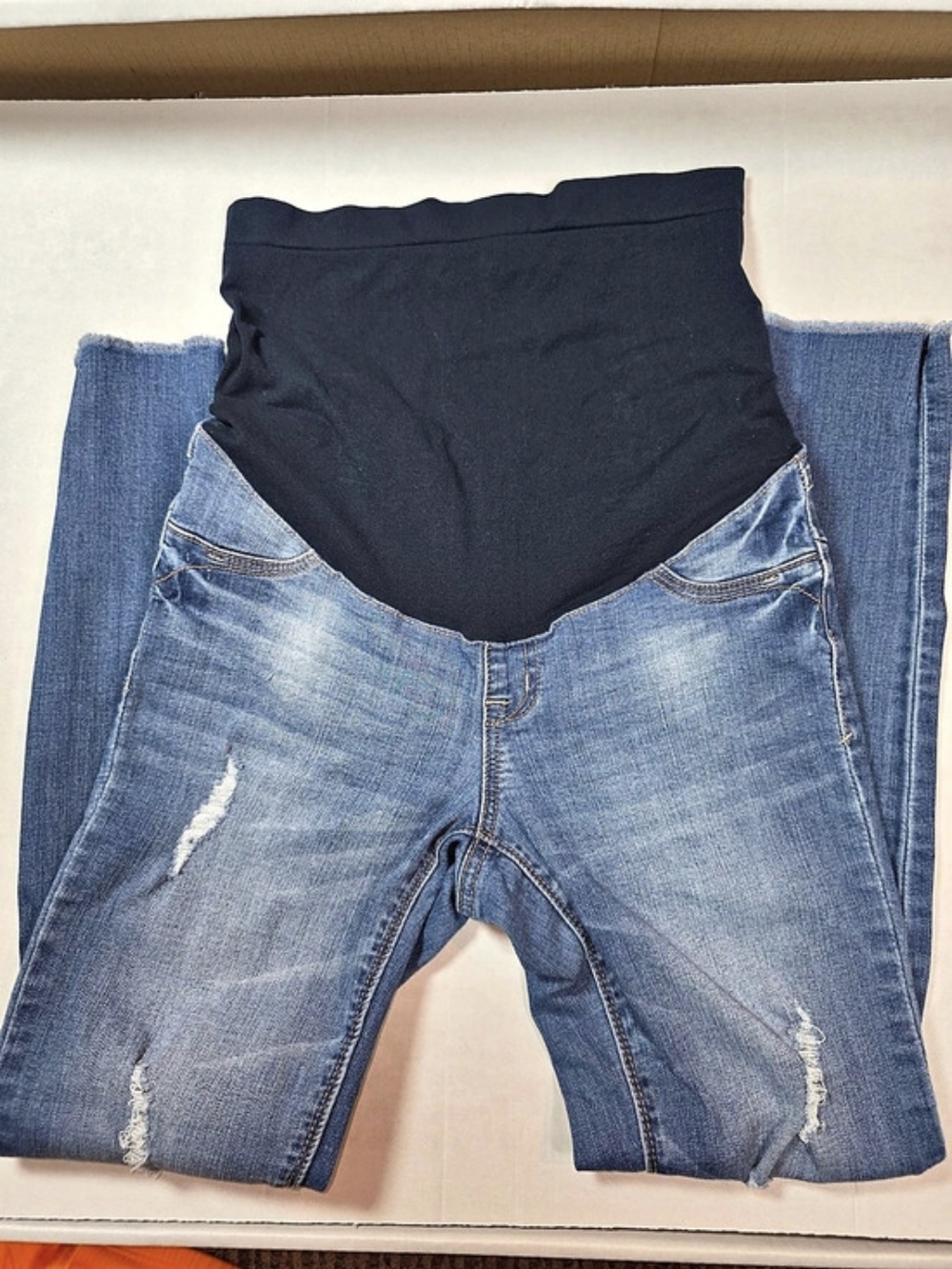 1822 Denim Maternity Ankle Skinny Jeans Blue & Black Waist 2/26